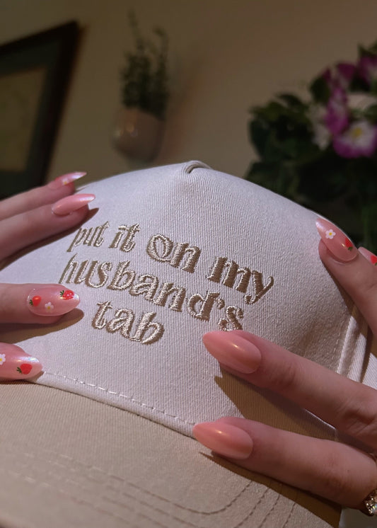 Beige "Put it on my husband's tab" Trucker Hat
