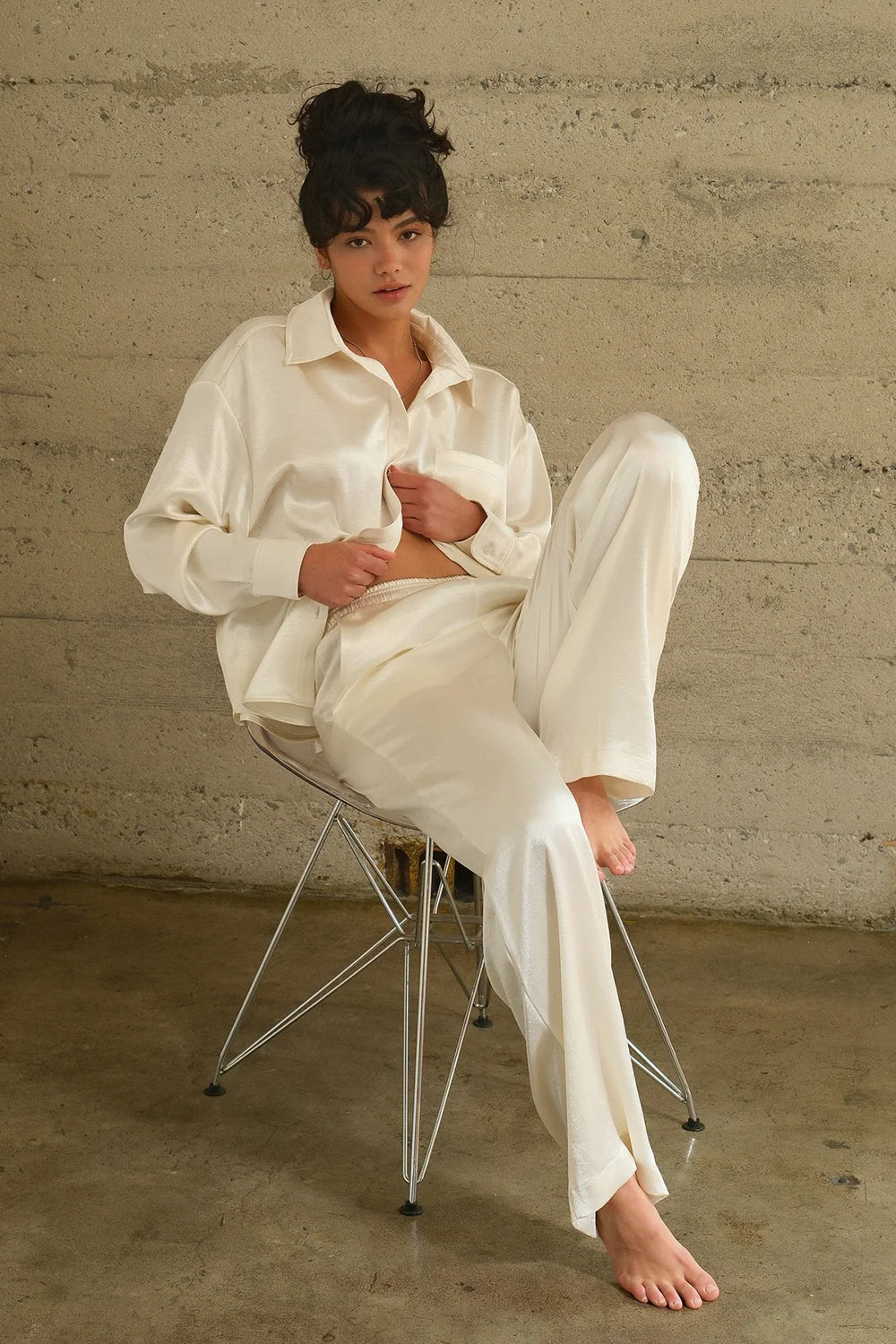 Luxurious Satin Button Down Flowy Pajama Loungewear Set