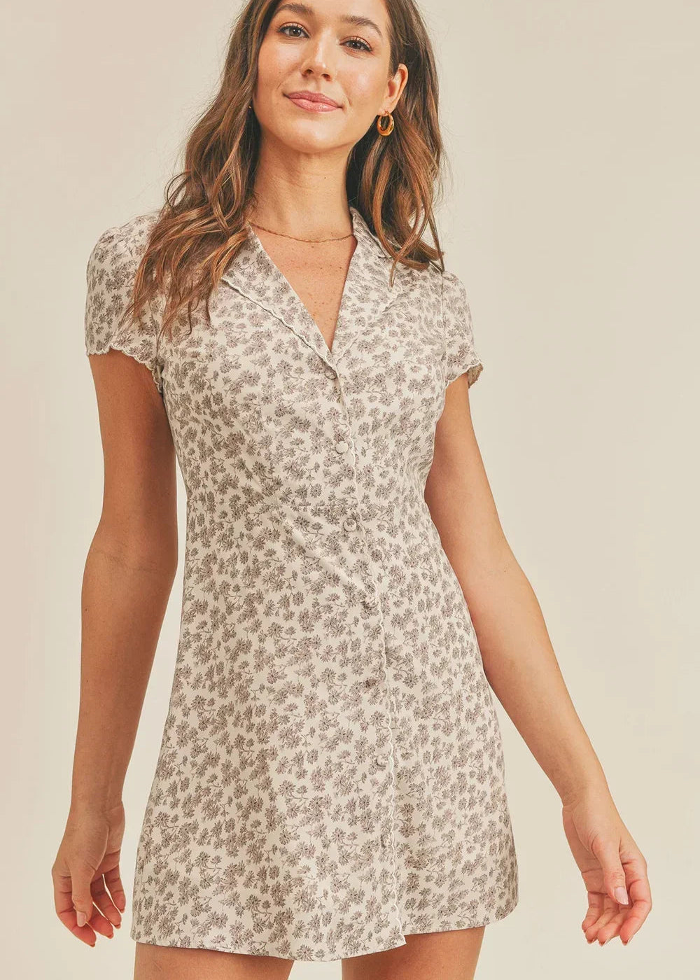 Floral Button Down Short Sleeve Mini Dress