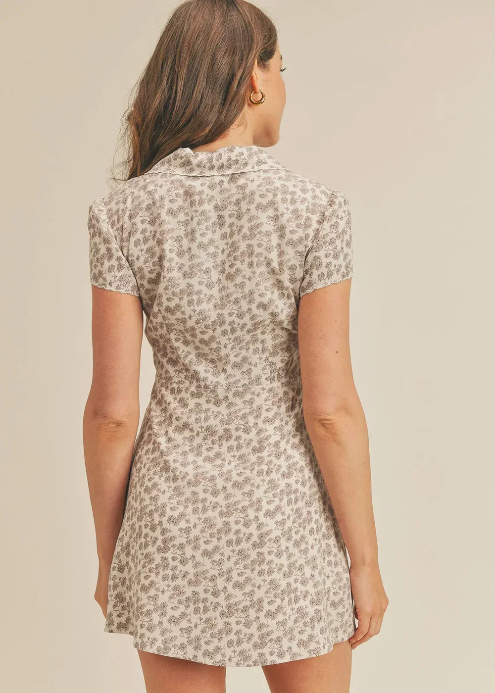 Floral Button Down Short Sleeve Mini Dress