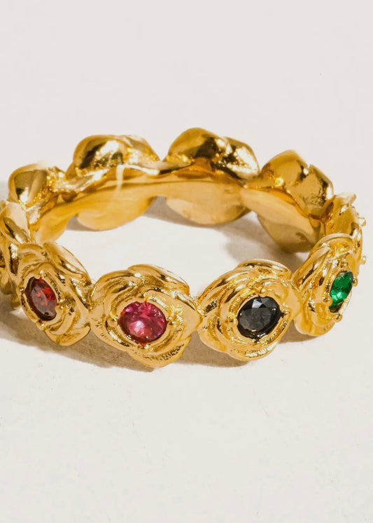 Frances 18K Gold Non-Tarnish Multi Stone Vintage Ring