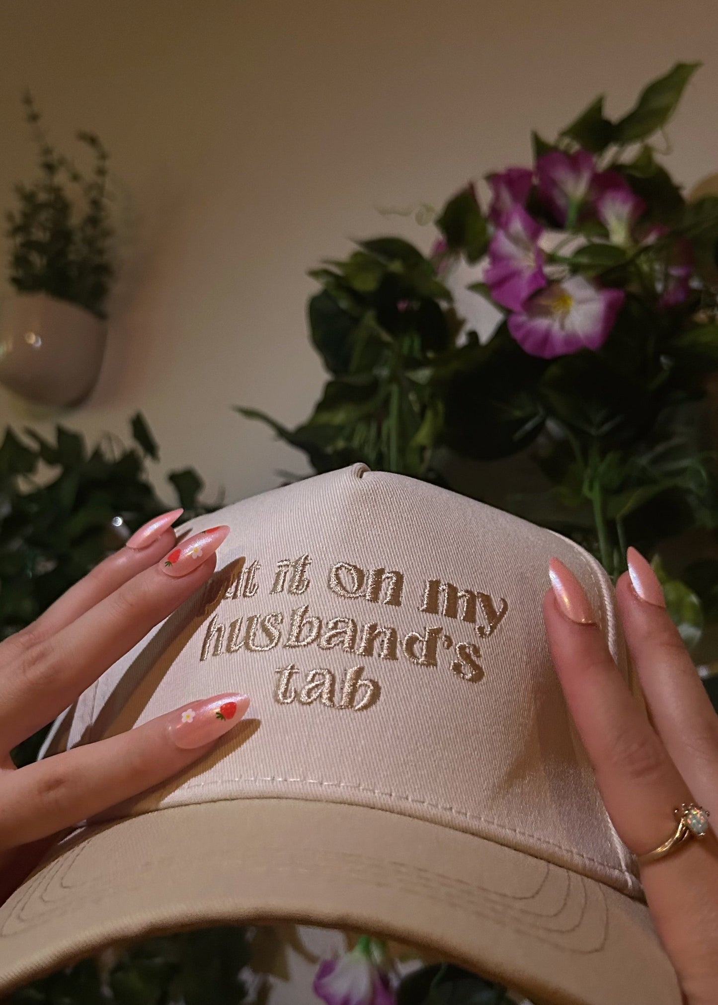 Beige "Put it on my husband's tab" Trucker Hat
