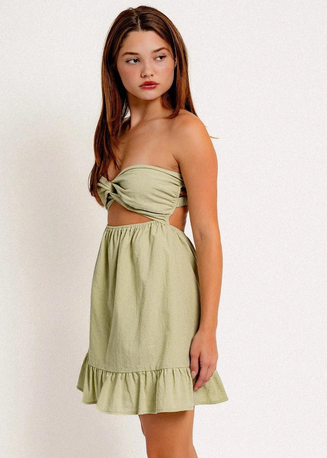 Cut Out Strapless Twist Front Mini Dress