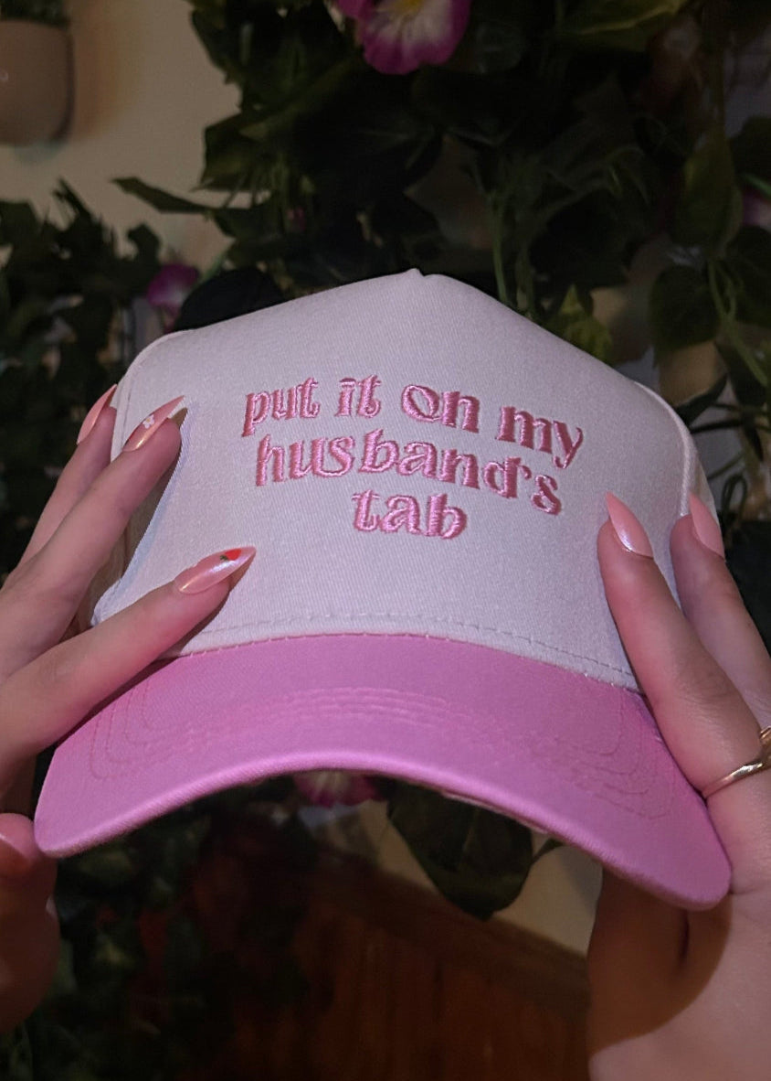 Pink "Put it on my husband's tab" Trucker Hat
