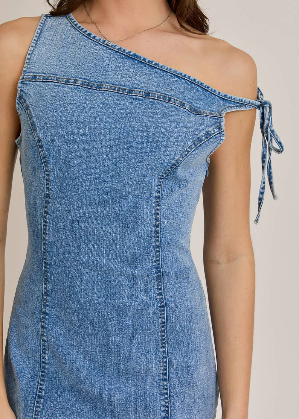 Asymmetrical One-Shoulder Denim Mini Dress