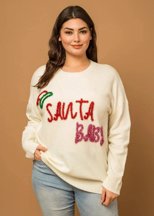 Plus Size "Santa Baby" Crew Neck Pullover Sweater