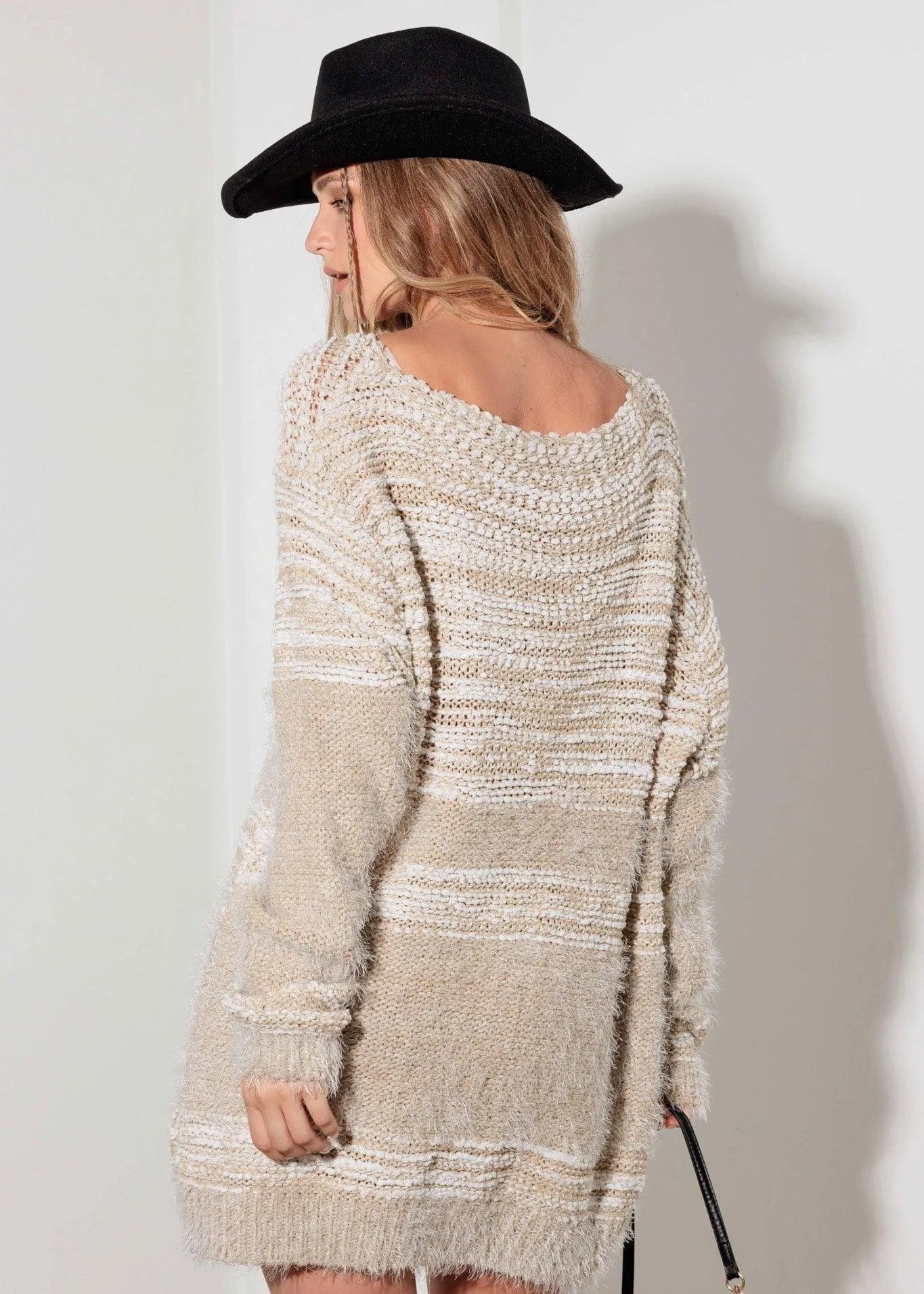 Relax Fit Mixed-Stitch Front Tie Tunic Sweater Dress