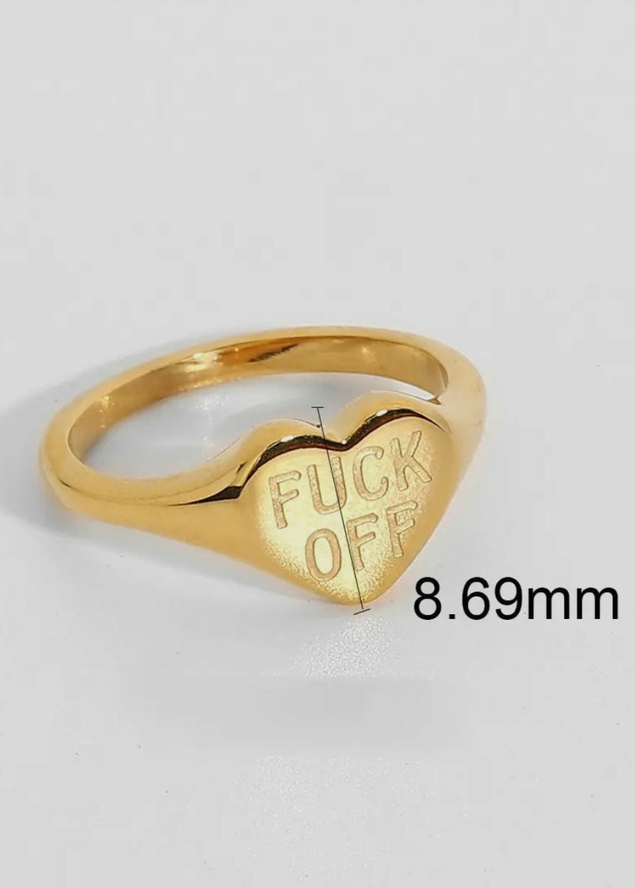 "Fuck Off" Heart-Shaped 18K Gold Plated Stainless Steel Ring